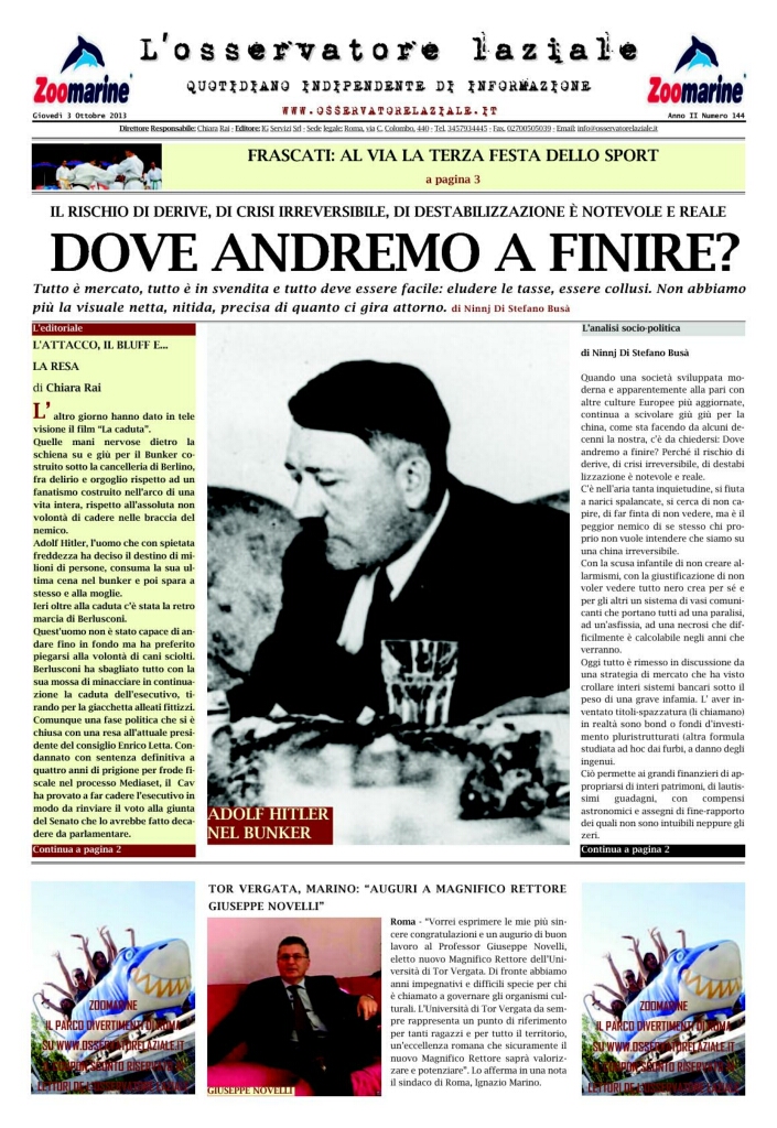 L'osservatore d'Italia edizione del 3 Ottobre 2013
